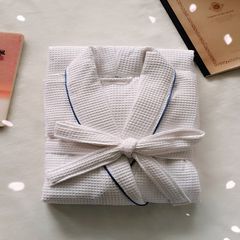 Thickened cotton towel material Hotel bathrobe nightgown and bathrobe XL couple absorbent thin summer autumn and winter. XXL [220 Jin can wear] Thin white Tibetan costumes lattice [Bluetooth] with men and women