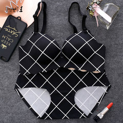 No ring sexy female bra set, a piece of traceless seamless bra bra, small chest thickening girl adjustment type black suit 85=38AB (upper, lower, thin, thick)