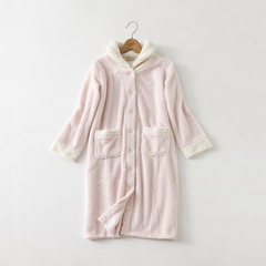 Autumn and winter long sleeved gown coral fleece female Japanese sweet cardigan Nightgown Pajamas Korean clothing Home Furnishing thickening L 88057 pink Nightgown (pineapple) GT483