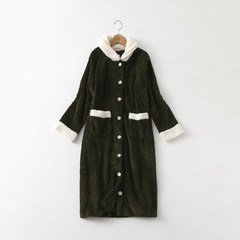 Autumn and winter long sleeved gown coral fleece female Japanese sweet cardigan Nightgown Pajamas Korean clothing Home Furnishing thickening F GT483 grid green robe