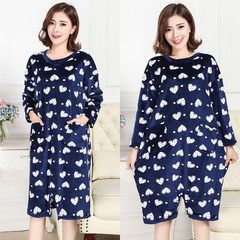 Special offer every day in autumn and winter long sleeved loose big Korean Nightgown Pajamas long code thin cashmere casual velvet Island Robe L (Kuan Song) YA8818 blue heart