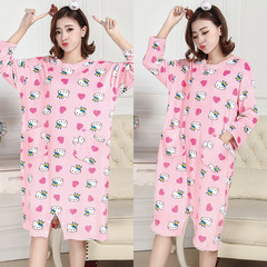 Special offer every day in autumn and winter long sleeved loose big Korean Nightgown Pajamas long code thin cashmere casual velvet Island Robe L (Kuan Song) YA8818 KT cat heart
