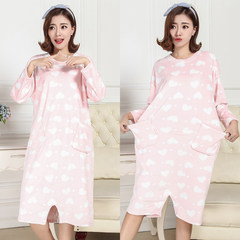 Special offer every day in autumn and winter long sleeved loose big Korean Nightgown Pajamas long code thin cashmere casual velvet Island Robe L (Kuan Song) YA8818 pink peach