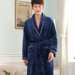 The new autumn and winter color thickening flannel gown bathrobe pajamas bathrobe lengthened male female Home Furnishing coral fleece clothing 170 (L) Royal Blue