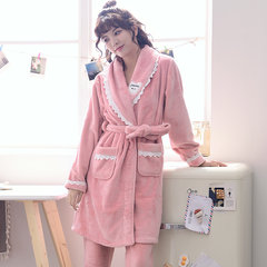 Coral Fleece Pajamas clothing winter Home Furnishing couple flannel bathrobe nightgown and thick long sleeved suit home M LONDON female Rongku Robe