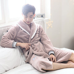 Coral Fleece Pajamas clothing winter Home Furnishing couple flannel bathrobe nightgown and thick long sleeved suit home M 7041 men's wear (within 72 hours of delivery)
