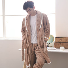 Coral Fleece Pajamas clothing winter Home Furnishing couple flannel bathrobe nightgown and thick long sleeved suit home M 7026 men's wear (within 72 hours of delivery)
