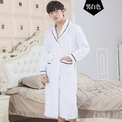 Autumn and winter flannel Nightgown female couple long thickened bathrobe bathrobe Coral Fleece Pajamas male long sleeved clothing Home Furnishing M Men in white robes