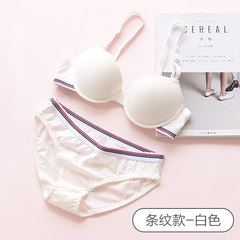 Japanese girl bra underwear sets of thin, sexy gather small chest bra, student underwear, female sports lady autumn Stripe - white 32/70 (AB pass cup)