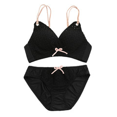 No steel ring, girl, thin bra suit, sexy adjustment gather small chest underwear, two sets of autumn and winter black suit 38/85B