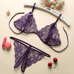 Female sexy underwear suits transparent thong lace bra hot t pants open thin Perspective F / collar roll complete store full of 38 yuan can be reduced 3 yuan Violet