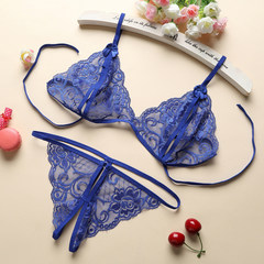 Female sexy underwear suits transparent thong lace bra hot t pants open thin Perspective F / collar roll complete store full of 38 yuan can be reduced 3 yuan blue