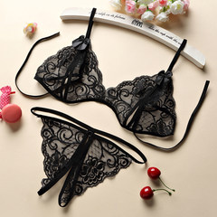 Female sexy underwear suits transparent thong lace bra hot t pants open thin Perspective F / collar roll complete store full of 38 yuan can be reduced 3 yuan black