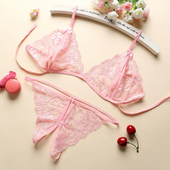 Female sexy underwear suits transparent thong lace bra hot t pants open thin Perspective F / collar roll complete store full of 38 yuan can be reduced 3 yuan Pink