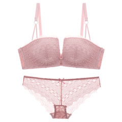 Gepa sweet female underwear without ring suit gather small chest Cup Holder four half angle paper cup sexy lace bra Red bean powder 75C