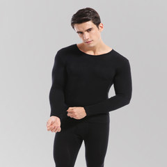 The spring and autumn men long johns suit thin cotton underwear, Cotton Jersey Youth rendering code L (170) Round neck black