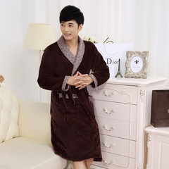 Every winter, winter special offer a flannel robe and coral velvet robe increase thick warm pajamas L 1539 coffee color