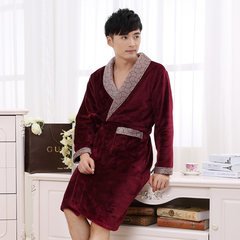 Every winter, winter special offer a flannel robe and coral velvet robe increase thick warm pajamas L 1539 wine red