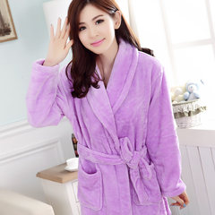 睡袍女士加厚法兰绒秋冬季浴袍女纯棉长袖珊瑚绒可爱紫色睡衣长款 160(M) 睡袍-女-紫色