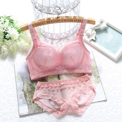 Big red wedding sexy lingerie year of fate and adjusting thickness of women gather lace non steel ring bra set Pink 70A