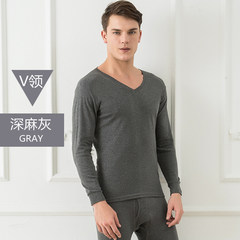 Men's T-shirt heart-shaped long johns suit V full cotton sweater collar youth backing thin underwear in winter M V collar deep ash
