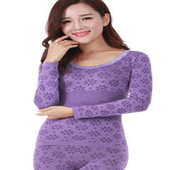 Sweater line pants underwear female body tight winter long johns cotton backing breathable youth suit F Purple N1502