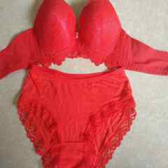 Underwear bra set together adjustment lady V thick sexy deep chest bra accessory small collection Scarlet cup 36C/80C