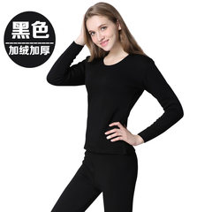 Amoy music Shundong men and women based thermal underwear sets with cashmere thickened middle-aged long johns cotton sweater M Woman black (thickening)