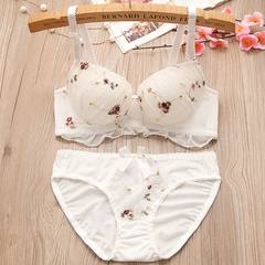 Ladies Sexy Lace Collection bra set, Japanese girl student high school sweet Underwear Set Girl thin money 235 white suit 32/70 [AB general purpose]