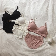 Muzi/ skin cotton underwear suit TEUKI comfortable bra bra with pink / White / Black Pink Single code