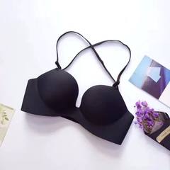 Cross strap back girl sexy bra bra black small summer gather seamless underwear set thick neck hanging Black one-piece 38/85B
