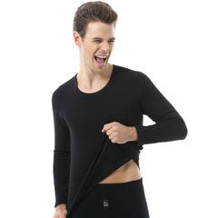 Thermal underwear men's winter cotton long johns and cashmere collar young men thickening cotton jersey code set M black