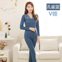 Special offer every day long johns sexy lady's underwear thin underwear winter suit backing Size: 150-170cm weight 40-70kg proposals Blue Peacock