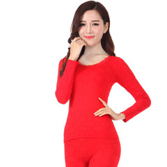 Seamless underwear suits Ladies Long Johns lace collar thin tight backing cotton sweaters in winter F [150-175] high, weighs 80-135 pounds Big red