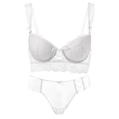 BOTHYOUNG sexy underwear women gather lace small chest thin straps deep V summer bra bra set White [+] low waist underwear bra 80D