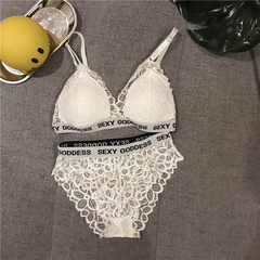 Sexy lace, letter bra, breast strap, vest, underwear + panties, ladies suit white F