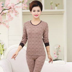 A female elderly mother grandmother cotton underwear old code cotton sweater suit long johns. 85/M (75-95) Jin Coffee leopard low collar