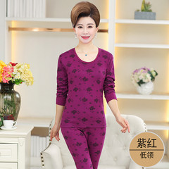A female elderly mother grandmother cotton underwear old code cotton sweater suit long johns. 85/M (75-95) Jin Purplish red collar