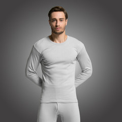 2017 Korean Men T-shirt based thermal underwear for autumn and winter cotton underwear set size male long johns XXL Silver gray