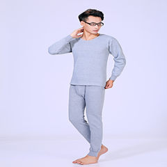 Shipping men underwear size solid thick section winter long johns and cashmere T-shirt cotton suit thickened section XL175 keeping warm Pure light grey suit (velvet)