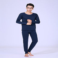 Shipping men underwear size solid thick section winter long johns and cashmere T-shirt cotton suit thickened section XL175 keeping warm Navy blue suit (velvet)