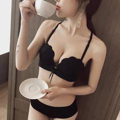 Strapless underwear suits the back shell bra small chest sexy girl students gather without ring up Black suit 38/85B