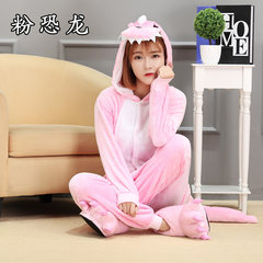 Autumn and winter new flannel cartoon animal lovers conjoined pajamas, men and women lovely dinosaur Picacho home clothes M Pink