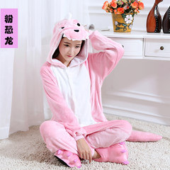 Autumn and winter dinosaurs cartoon animals, men and women coral flannel, Picacho lovely couples, students adult pajamas L code =168-174 [no shoes] Pink dinosaur