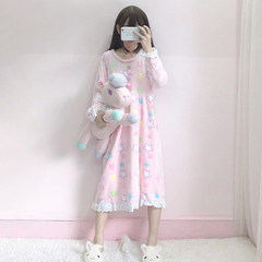 New Korean Japanese soft sister girl stars lace flannel Nightgown Pajamas Home Furnishing sweet F Pink premium