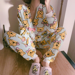 Autumn and winter conjoined cartoon cute cute thickening coral velvet pajamas, women's flannel suit long sleeve casual home wear M Nine hundred and thirty