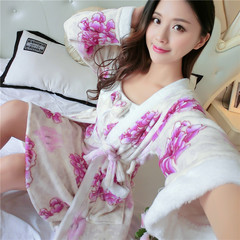 Autumn and winter female robe coral velvet sleeve pajamas Two Piece Flannel bathrobe bathrobe Nightgown dress Home Furnishing thickening Please get more than 60 yuan to compare with my family Purple Jing flower (Nightgown + robe)