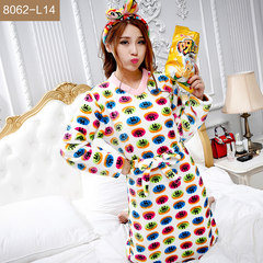 Female winter pajamas cute coral fleece bathrobe Nightgown flannel Nightgown thick lengthen women's clothing Home Furnishing set M 8062-L14