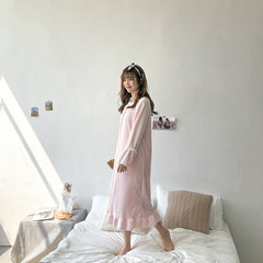 2017, autumn and winter new sweet flannel thickening pajamas, dress loose, medium and long length comfortable home clothing ladies tide F light pink
