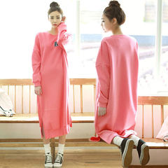 The fall in the long sleeved cotton Nightgown female Korean sweet can wear big cotton dress code in winter sleep 160 (M) Q58 A pink Nightgown